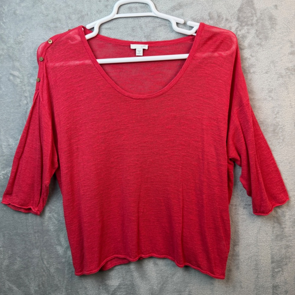 J. Jill Knit Top Womens 2X‎ Red Shoulder Button Linen Blend 3/4 Sleeve Sweater